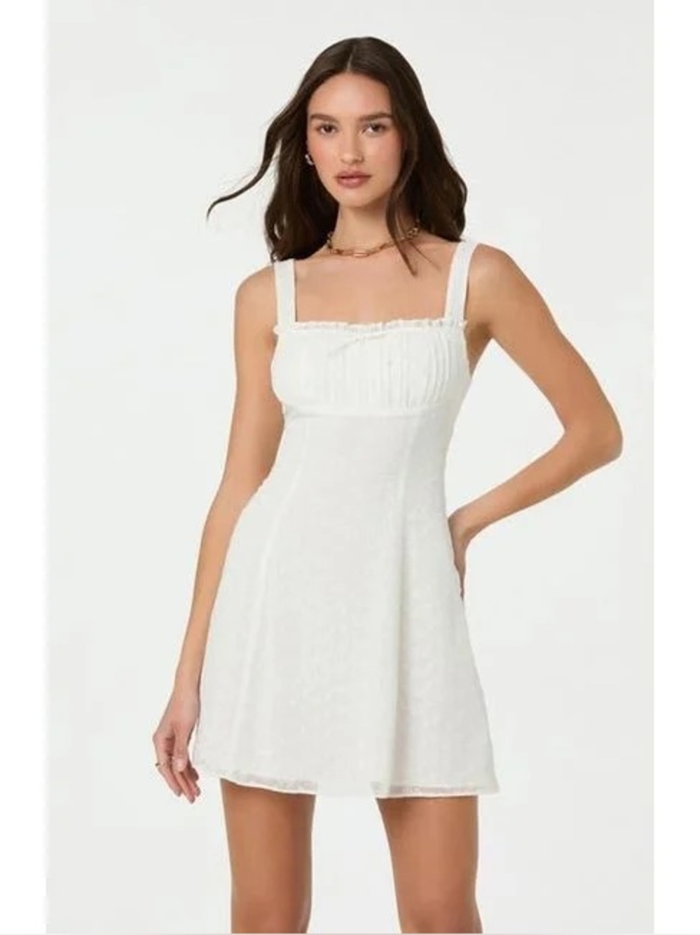 ASTR The Label Eyelet Milkmaid Embroidered Sleeveless Mini Dress in White Sz M